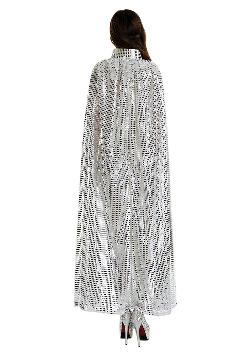 BXT Adult Women Long Maxi Paillette Cosplay Cape Halloween Christmas Party Sequins Cloak Silver - Image 1